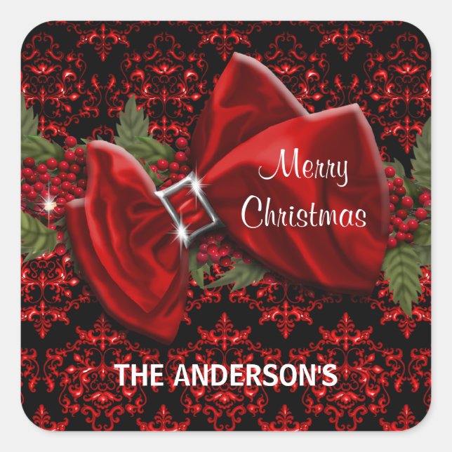 Elegant Christmas greeting PERSONALIZE Square Sticker (Front)