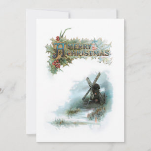 Elegant Christmas Greetings with Holly & Windmill Holiday Card