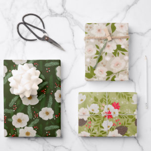 Elegant Christmas Holiday Floral Pattern Wrapping Paper Sheet