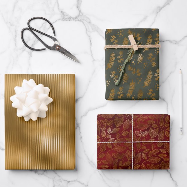 Elegant Christmas Holiday Gold Glitter Sparkle Wrapping Paper Sheet (Front)