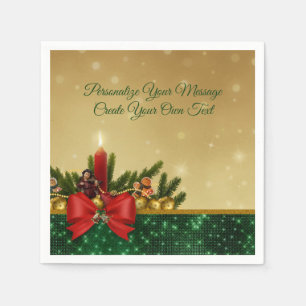 Elegant Christmas Holiday Holly, Bow & Candle Napkin