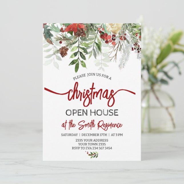 Elegant Christmas Holiday Open House Party Invitation (Standing Front)