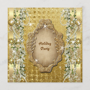 Elegant Christmas "holiday party" gold custom Invitation