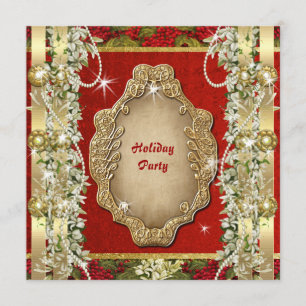 Elegant Christmas "holiday party" gold custom Invitation