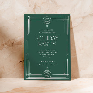 Elegant Christmas Holiday Party Green Art Deco Invitation