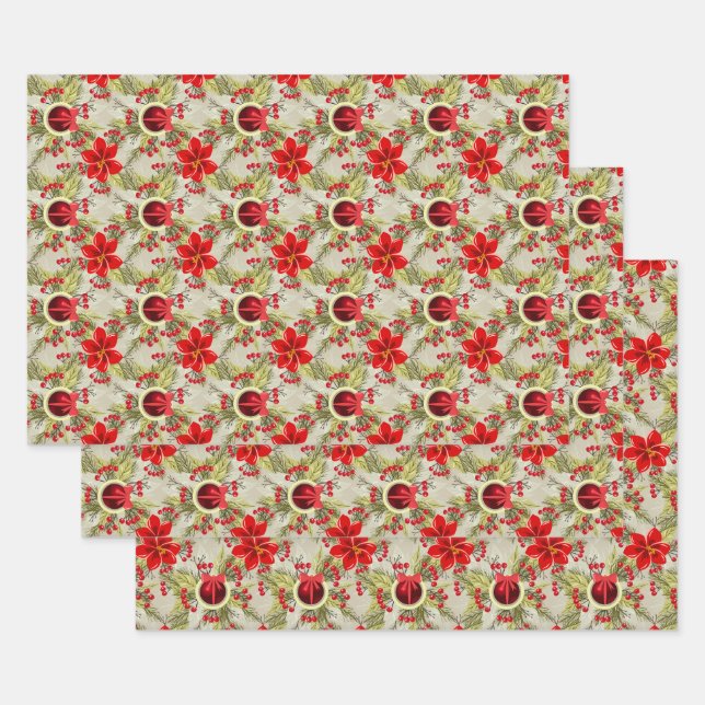 Elegant Christmas/Holiday Wrapping Paper Sheet (Set)