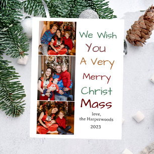 Elegant Christmas holidays Script Family 3 Photo Holiday Postcard