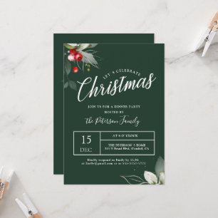 Elegant Christmas Holly Berry Greenery Invitation