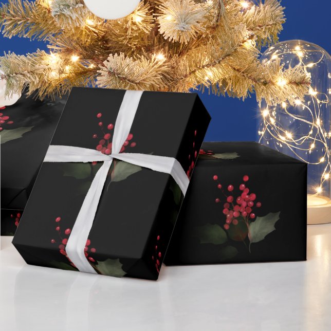 Elegant Christmas Holly Berry Holiday  Wrapping Paper (Holidays)