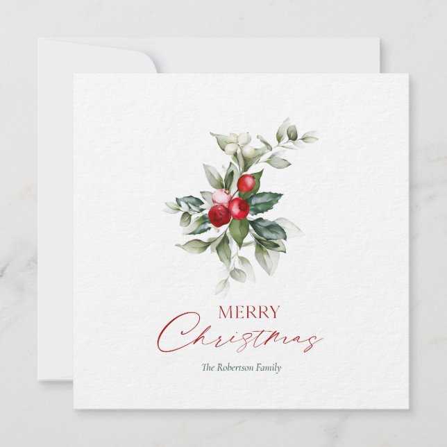 Elegant Christmas Holly Card (Front)