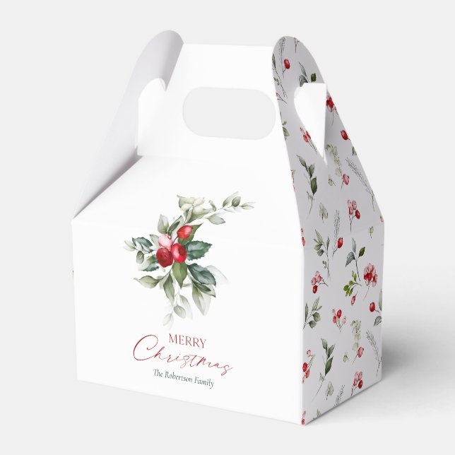 Elegant Christmas Holly Favour Box (Front Side)