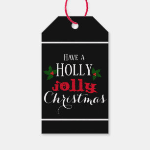 Elegant Christmas Holly Jolly Red Berry Typography Gift Tags