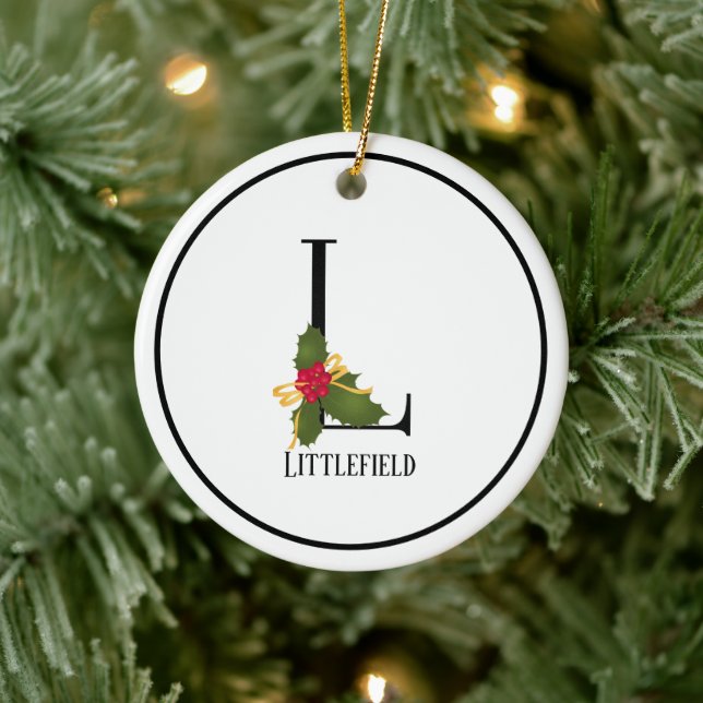 Elegant Christmas Holly Monogram Letter L Ceramic Tree Decoration (Tree)