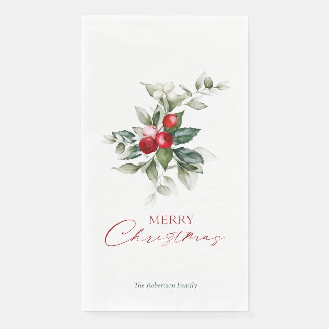 Elegant Christmas Holly Napkin (Front)