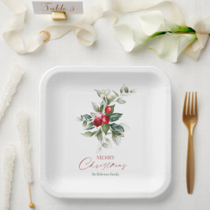 Elegant Christmas Holly Paper Plate
