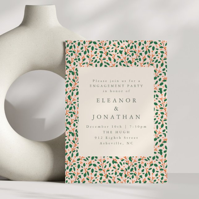 Elegant Christmas Holly Wedding Engagement Party Invitation (Creator Uploaded)