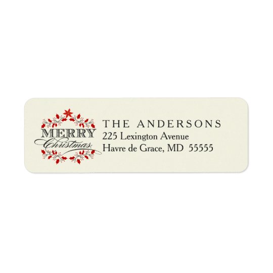 Elegant Christmas Holly Wreath Return Address Return Address Label