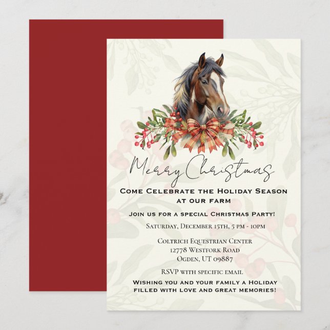Elegant Christmas Horse Holiday Card (Front/Back)