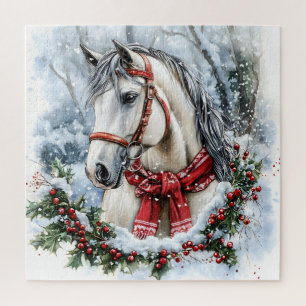 Elegant Christmas Horse with Winter Wreath Jigsaw Puzzle