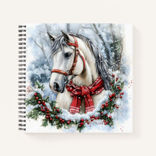 Elegant Christmas Horse with Winter Wreath Notebook