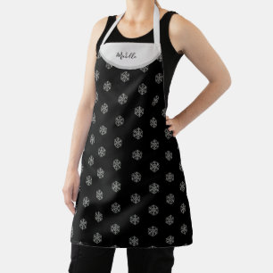 Elegant Christmas Houndstooth Snowflakes On Black Apron