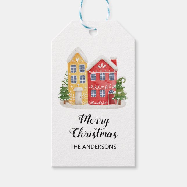 Elegant Christmas House Gift Tag (Front)