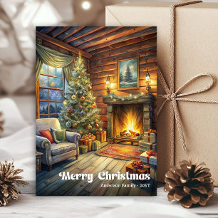 Elegant Christmas interior card watercolor holiday