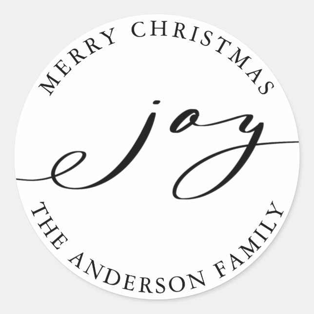 Elegant Christmas Joy Black & White Holiday Classic Round Sticker (Front)