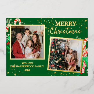 Elegant Christmas Joy Gold Sparkle Multi Photo Foil Holiday Card