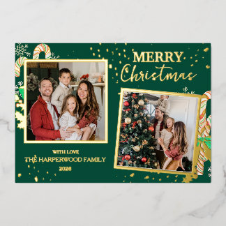 Elegant Christmas Joy Gold Sparkle Multi Photo Foil Holiday Card