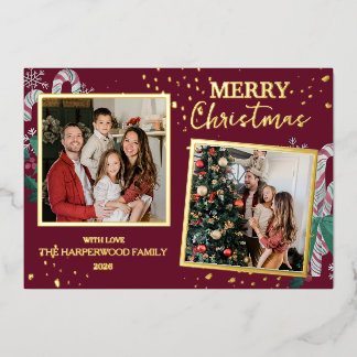 Elegant Christmas Joy Gold Sparkle Multi Photo Foil Holiday Card