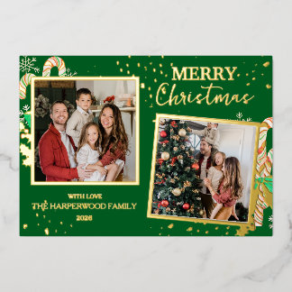 Elegant Christmas Joy Gold Sparkle Multi Photo Foil Holiday Card