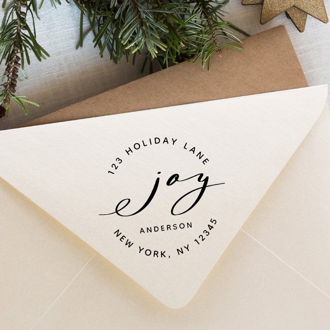 Elegant Christmas Joy Holiday Return Address Rubber Stamp (Creator Uploaded)