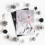 Elegant Christmas Joy Photo Holiday Card<br><div class="desc">This simple Christmas photo card features an elegant black joy script with a white Christmas tree pattern on the back (changeable background colour). For more advanced customisation of this design,  please click the "customise further" link.</div>