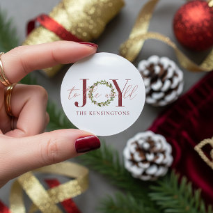 Elegant Christmas Joy to the World Wreath Classic Round Sticker