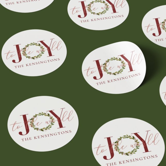 Elegant Christmas Joy to the World Wreath Classic Round Sticker (Creator Uploaded)