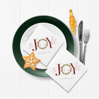 Elegant Christmas Joy to the World Wreath Napkin