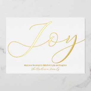 Elegant Christmas Joy White Gold Foil Holiday Card