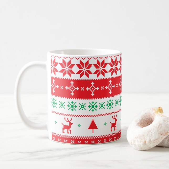 Elegant Christmas Knitted Pattern | Classic Mug (With Donut)