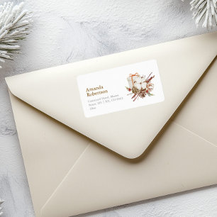 Elegant Christmas Label with Cotton Bouquet