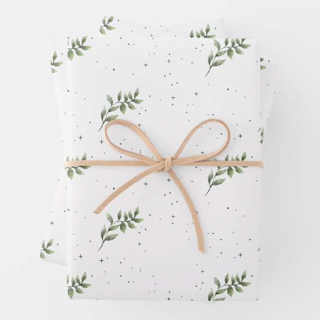Elegant Christmas Leaf Watercolor Green Wrapping Paper Sheet (In situ)