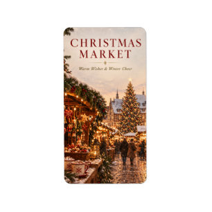 Elegant Christmas Market Greeting , Winter Holiday Label