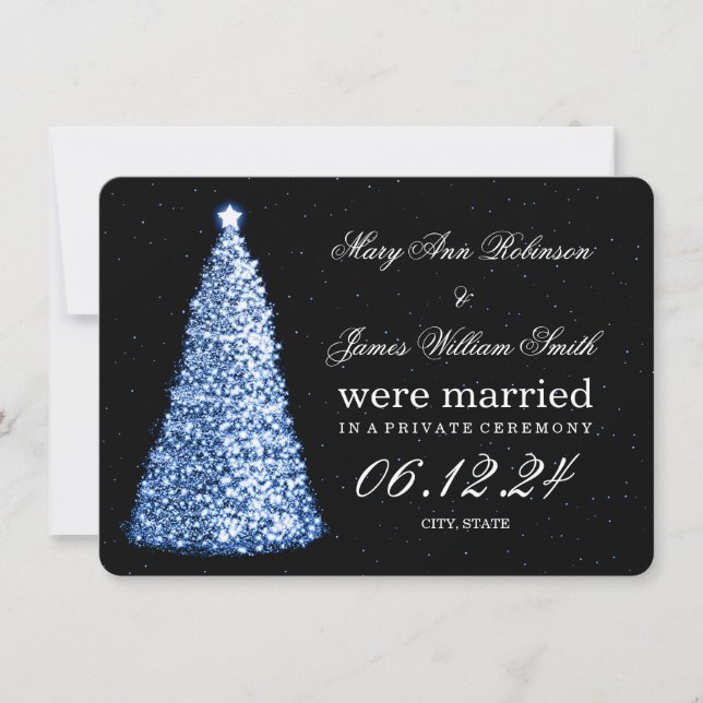 Elegant Christmas Marriage Elopement Blue Holiday Card (Front)