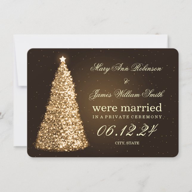 Elegant Christmas Marriage Elopement Gold Holiday Card (Front)