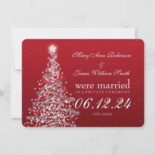 Elegant Christmas Marriage Elopement Red Silver Holiday Card (Front)