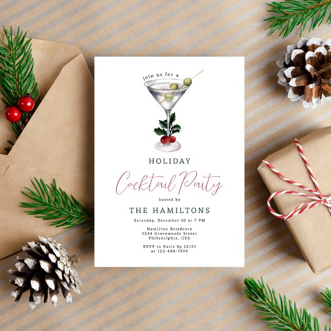 Elegant Christmas Martini Holiday Cocktail Party Invitation (Creator Uploaded)