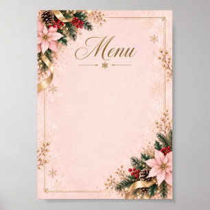Elegant Christmas Menu Card Soft Pink x Gold V Poster