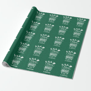Elegant Christmas "Merry and Bright" Green Glitter Wrapping Paper