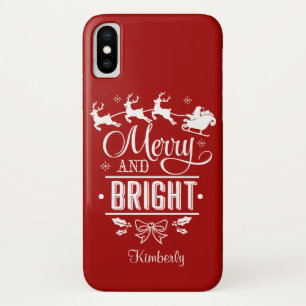 Elegant Christmas MERRY and BRIGHT Script Monogram iPhone X Case