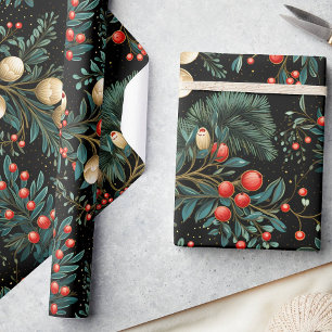 Elegant Christmas Mistletoe & Berry  Festive Wrapping Paper